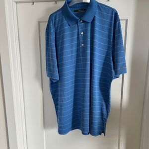 Greg Norman Play Dry, Blue w/White Stripes SS Polo Shirt, XL